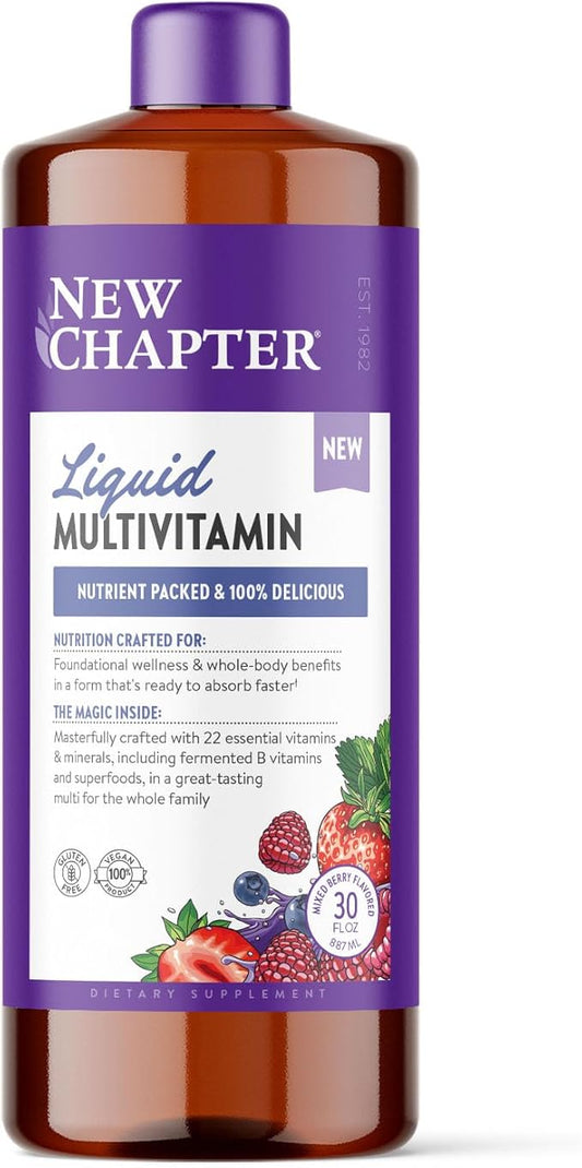New Chapter Liquid Multivitamin + Mineral Supplement for Whole-Body Benefits, 100% Delicious Multivitamin for Adults, Teens & Kids 2+, Ready to Absorb Faster, Mixed Berry Flavored, 30 oz
