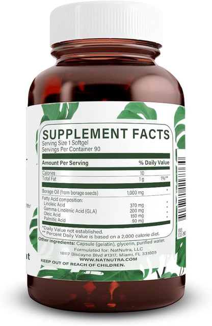 Natural Nutra Borage Oil, Maintain Skin Health, Support Better Heart Health, Improves Nerve Health, Help Overcome Joint paint, Help Reduce Pimple, Omega 6 Essential Fatty Acids Supplement 90 Softgels.