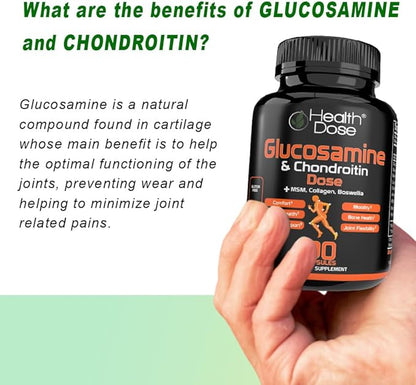 Glucosamine Plus Premium Joint Support - with MSM, Collagen & Boswellia - 90 Capsules - Antioxidant Properties for Cartilage Support, Joint Health & Mobility Pack of 2.