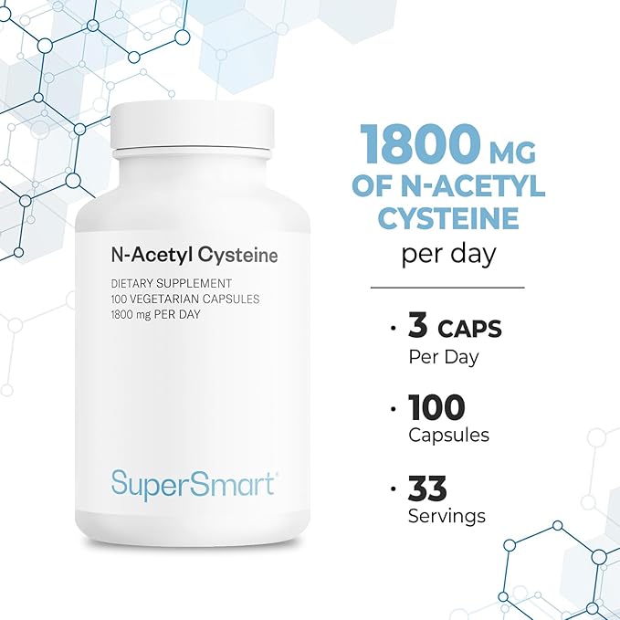 SuperSmart - N-Acetyl Cysteine 1800mg per Day (High Absorption) - NAC Supplement - High Potency Antioxidants Amino Acids - Glutathione Precursor | Non-GMO & Gluten Free - 100 Vegetarian Capsules