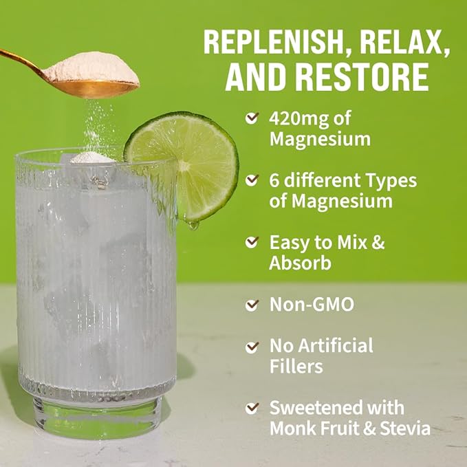 GoBiotix Magnesium Glycinate Powder – Cortisol Supplement for Women and Men – High Absorption Magnesium Complex Calm Supplement with Citrate, Malate – Sugar Free – 420 mg, 60 Servings, Lemon Lime