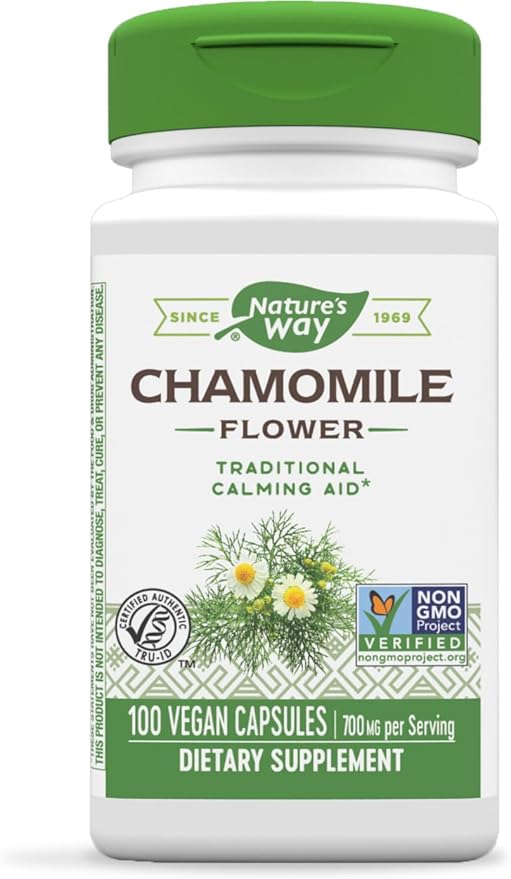 Nature's Way Chamomile Flower - 700 mg per 2-Capsule Serving- Traditional Calming Aid* - Herbal Supplement - Non-GMO Project Verified & Gluten Free - 100 Vegan Capsules