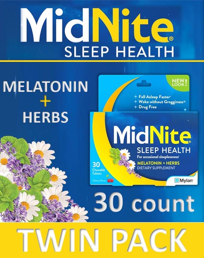 MidNite Natural Sleep Supplement, Chewable Tablets, Cherry Flavored, 30 Count (Pack of 2)