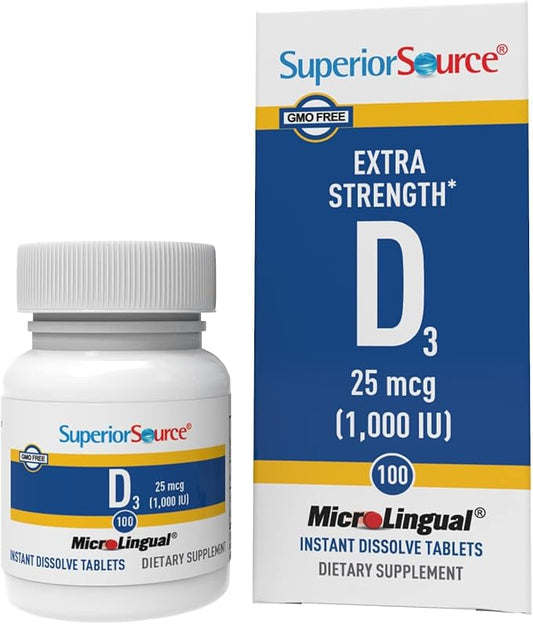 Superior Source Vitamin D3 1000 IU - Offers Immune System, Brain & Nervous System Support - Aids Calcium Absorption for Teeth & Bone Health - Bariatric Friendly - 100 Sublingual Dissolving Tablets