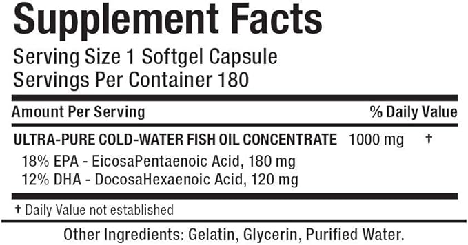 ALLMAX Nutrition Omega 3 Ultra-Pure Cold-Water Fish Oil Concentrate, 180 Count