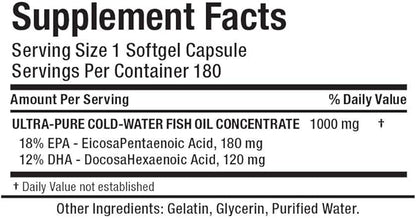 ALLMAX Nutrition Omega 3 Ultra-Pure Cold-Water Fish Oil Concentrate, 180 Count