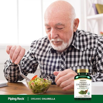 Piping Rock Chlorella | 1000mg | 120 Tablets | Blue-Green Algae | Broken Cell Wall Organic | Non-GMO, Gluten Free Supplement