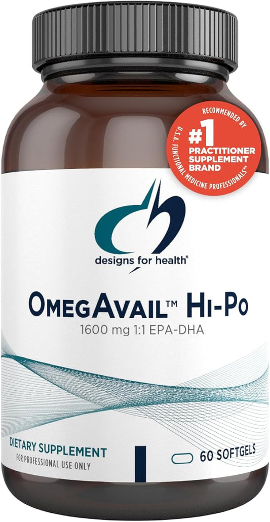 Designs for Health OmegAvail Hi-Po - TG (Triglyceride) Omega-3 Fish Oil Supplement, 1600mg EPA/DHA per Serving with Lemon + Vitamin E to Minimize Fishy Taste (60 Softgels)