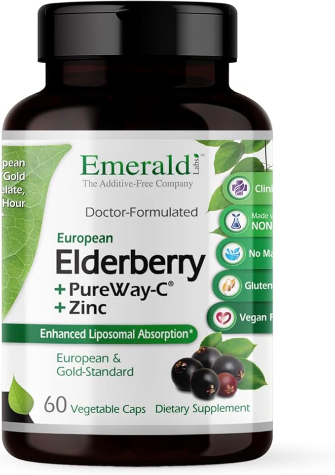 EMERALD LABS Bundle with Elderberry Plus (60 Veg Caps) & PureWay-C (90 Veg Caps) - Digestive & Immune Support with European Elderberry Extract, Vitamin C, Albion Chelated Zinc & R-Alpha Lipoic Acid*
