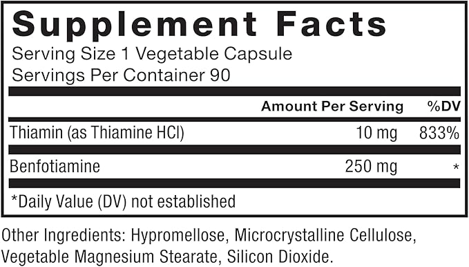 FORCE FACTOR Benfotiamine Plus Thiamine Supplement, Fat Soluble Vitamin B1 for High Absorption, Non-GMO, Vegan, 90 Vegetable Capsules