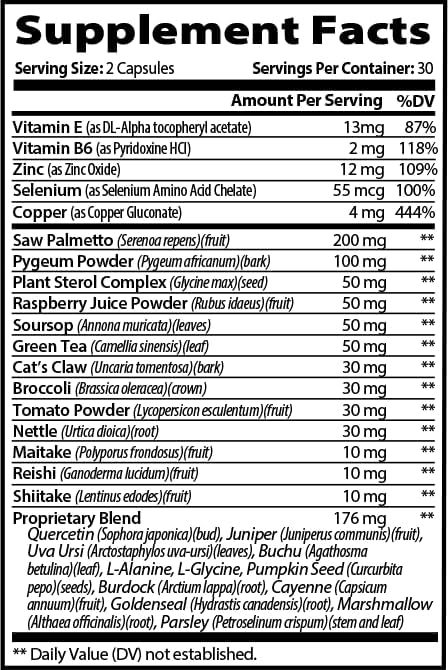 Extra Strength Prostate Support Supplement - Less Urgency, Fewer Nighttime Bathroom Visits. Beta-Sitosterol, Saw Palmetto Plus 28 Additional Prostate nutrients - 60 Capsules