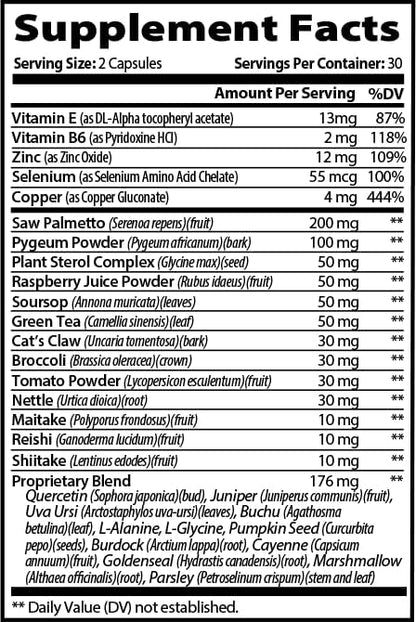 Extra Strength Prostate Support Supplement - Less Urgency, Fewer Nighttime Bathroom Visits. Beta-Sitosterol, Saw Palmetto Plus 28 Additional Prostate nutrients - 60 Capsules