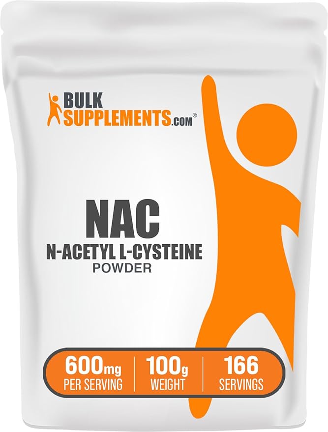 BulkSupplements.com NAC Powder - N-Acetyl Cysteine 600mg, NAC Supplement - Antioxidant Support, Gluten Free - 600mg per Serving, 166 Servings, 100g (3.5 oz) (Pack of 1)