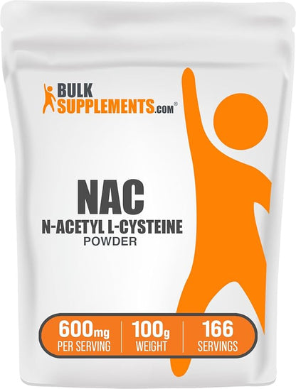 BulkSupplements.com NAC Powder - N-Acetyl Cysteine 600mg, NAC Supplement - Antioxidant Support, Gluten Free - 600mg per Serving, 166 Servings, 100g (3.5 oz) (Pack of 1)