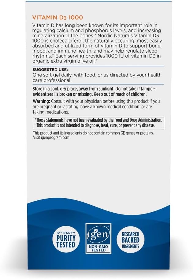 Nordic Naturals Vitamin D3 1000, Orange - 120 Mini Soft Gels - 1000 IU Vitamin D3 - Supports Healthy Bones, Mood & Immune System Function - Non-GMO - 120 Servings