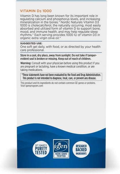 Nordic Naturals Vitamin D3 1000, Orange - 120 Mini Soft Gels - 1000 IU Vitamin D3 - Supports Healthy Bones, Mood & Immune System Function - Non-GMO - 120 Servings
