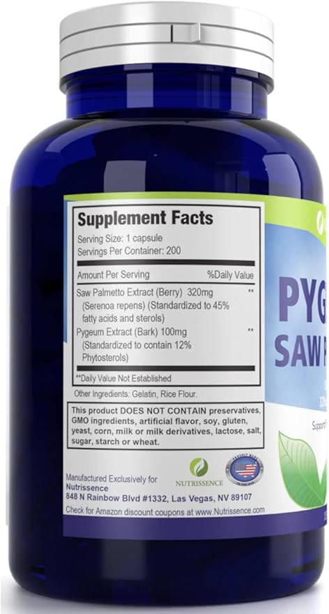 Pygeum and Saw Palmetto 200 Capsules - 100mg Pygeum & 320mg Saw Palmetto - Men’s Health - Prostate & Urinary Health Supplement