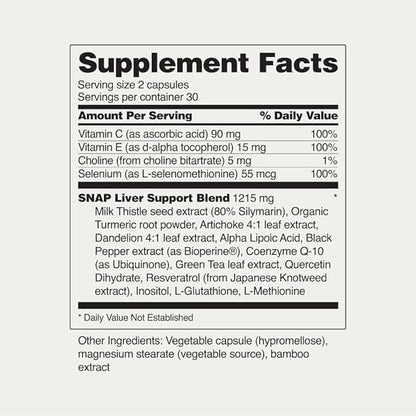 Snap Supplements Liver Health Support Supplement, Natural Liver Cleanse Detox and Repair, 60 Count (Pack of 2)