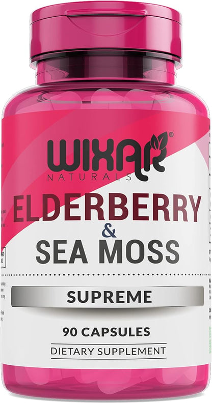 Elderberry and Sea Moss Supreme Capsules - Natural Black Elderberries with Wildcrafted Sea Moss Pills - 90 Capsules - Antioxidants - Herbal Supplements - Immune Support Supplement