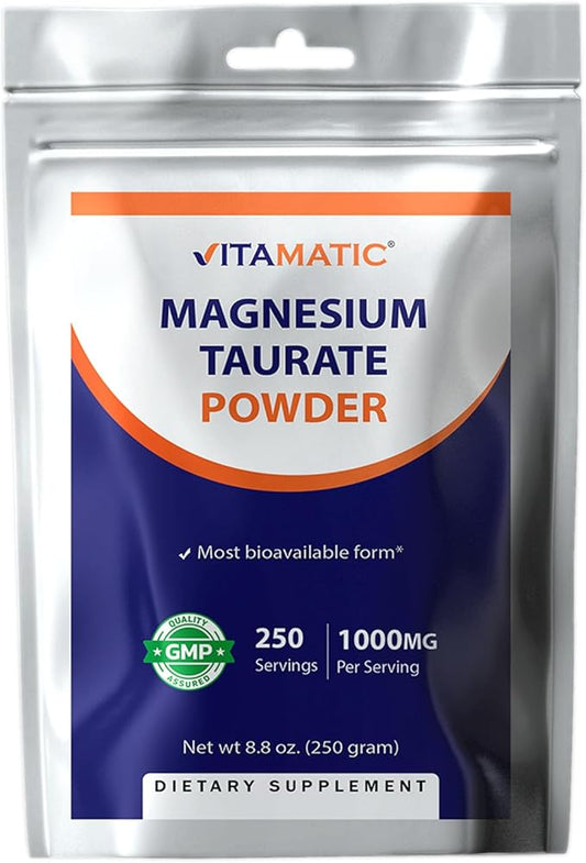 Vitamatic Magnesium Taurate 1000mg per Serving Supports Muscle, Joint, and Heart Health 250 Grams - 250 Servings
