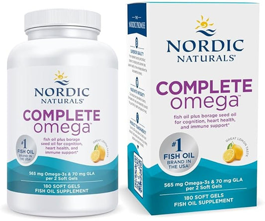 Nordic Naturals Complete Omega, Lemon Flavor - 180 Soft Gels - 565 mg Omega-3 - EPA & DHA with Added GLA - Healthy Skin, Cognition, & Positive Mood - Non-GMO - 90 Servings