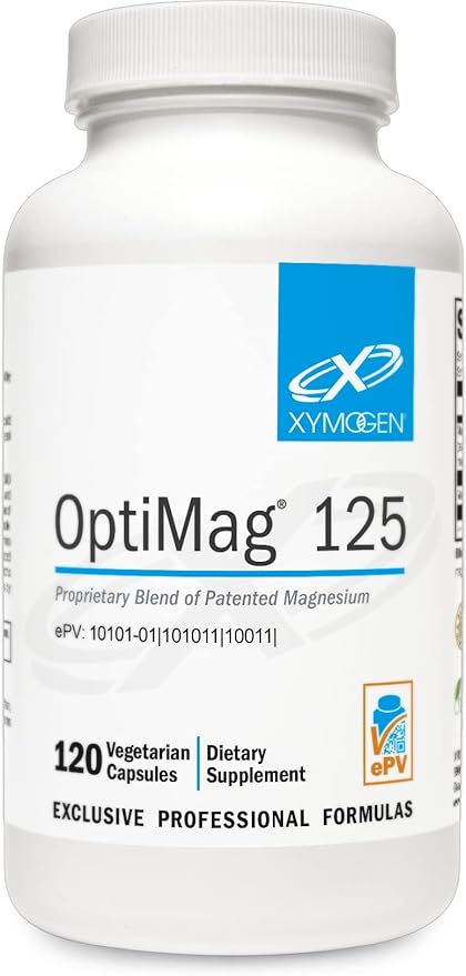 XYMOGEN OptiMag 125 - Magnesium Supplement with Di-Magnesium Malate & Glycinate Lysinate to Support Nerve, Muscle, Bone Health + Heart Health (120 Capsules)