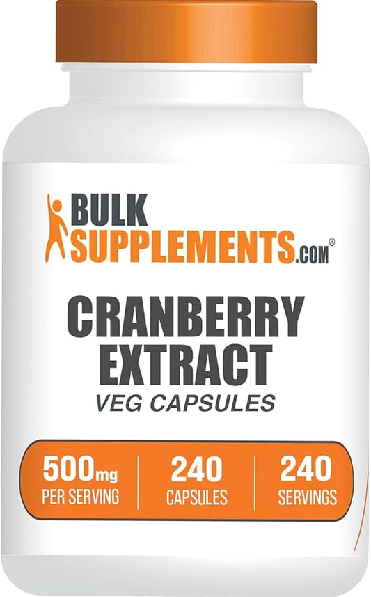BulkSupplements.com Cranberry Extract Capsules - Cranberry Supplements for Women & Men, Cranberry Extract 500mg - Vegan & Gluten Free, 1 Capsule per Serving, 240 Capsules (Pack of 1)