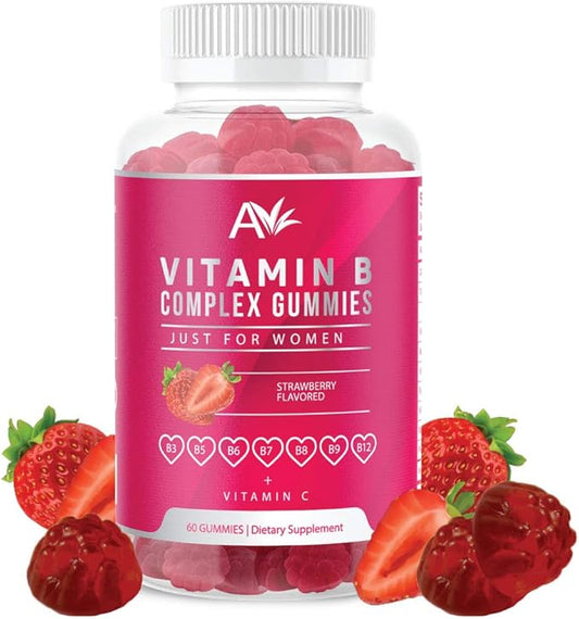 Avilana Vitamin B Complex Just for Women Vegan Gummies with Vitamin B12, B7 (Biotin), B6, B3 (Niacin), B5, B6, B8, B9 (Folate)s, Energy and Healthy Immune System (1 Pack)