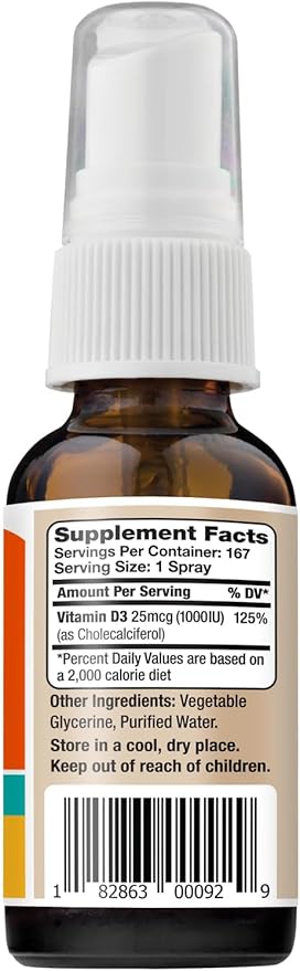 Vitamin D3 1000 IU Spray -1oz- Naturally High Absorption Rate Supports Bone Boosts Immune System Vitamin Supplement