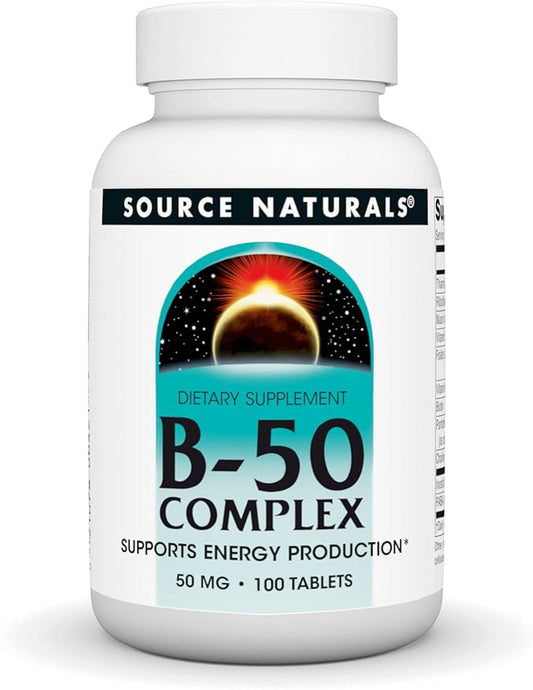 Source Naturals B-50 Complex 50 mg B-Vitamins for Energy Production Support - 100 Tablets