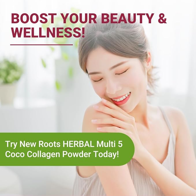New Roots Multi 5 Coco Collagen Powder Supplement (Types I, II, III, V and X) Hydrolyzed Collagen - Dairy & Gluten Free - 12g per Serving - Chocolate Flavor, 7.05 oz