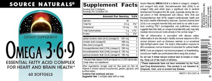 Source Naturals Omega 3-6-9, Essential Fatty Acid Complex for Heart and Brain Health* - 60 Softgels