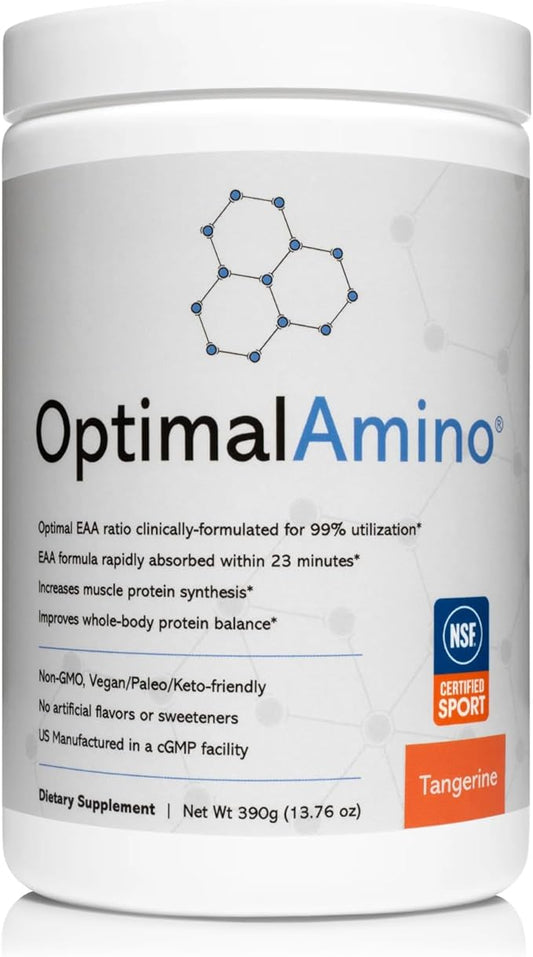 optimal amino Amino Acid Powder | 99% Utilized Essential Amino Acid (EAA) Supplement | Pre/Post Workout & Muscle Recovery | NSF for Sport Certified | Tangerine Flavor