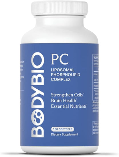 BodyBio PC - Phosphatidylcholine for Mental Clarity, Healthy Aging, Cellular Repair, and Gentle Daily Detoxification - 100 Softgels