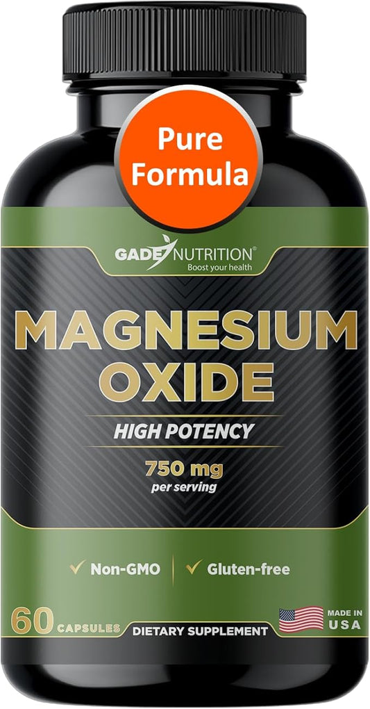 Gade Nutrition Pure Magnesium Oxide | Nature Made Magnesium Supplement in Vegetable Capsules | Magnesium Complex Supplement Made in USA | Great Magnesium for Sleep