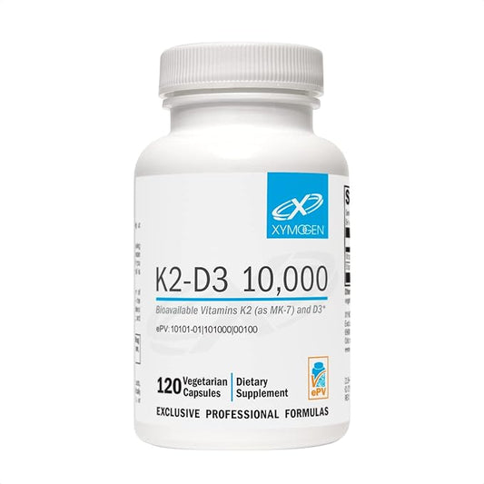 XYMOGEN K2-D3 10000 - Vitamin D3 K2 - Bioavailable Vitamin D 10,000 IU (Cholecalciferol) with Vitamin MK-7 - Heart, Arterial, Bone Health + Immune Support Supplement (120 Capsules)