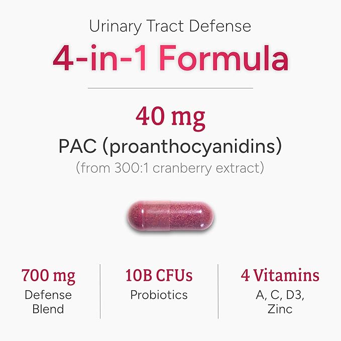 40mg PAC Plus D-Mannose and Probiotics | Most Powerful Cranberry Supplement for Urinary Tract Health | Cranberry Pills for Women & Men | High Potency Defense & Cleansing Support | 60 Capsules