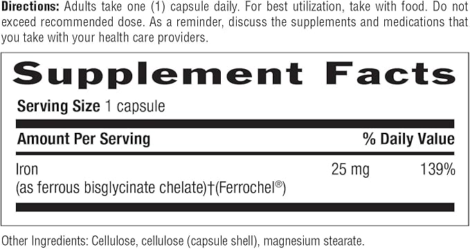 Country Life Easy Iron 25mg Capsules - Gentle Non-Constipating Ferrochel - Vegan Vitamin Supplement for Women & Men - Supports Body Energy - Multivitamin with Iron