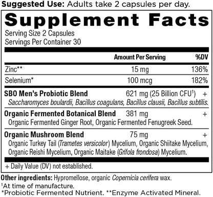 Ancient Nutrition Probiotics for Men, SBO Probiotics Men's 60 Ct, for Gut Health, Digestive and Immune Support, Boosts Muscle Mass and Fat Metabolism, 25 Billion CFUs* Per Serving