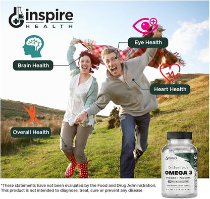 The Very Best Vegan Omega 3 Supplement - 120 Capsules - Algae Omega 3 Vegetarian Supplement - Plant Based Fish Oil Alternative - EPA DHA Supplement - Made in The USA - Heart Stress Relief Dr. Seinfeld