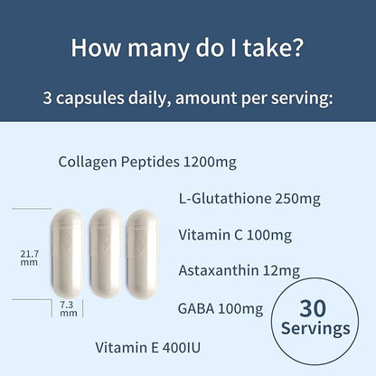 Collagen Peptides L-Glutathione Vitamin C GABA Astaxanthin Vitamin E,Support Skin Health,90 Capsules