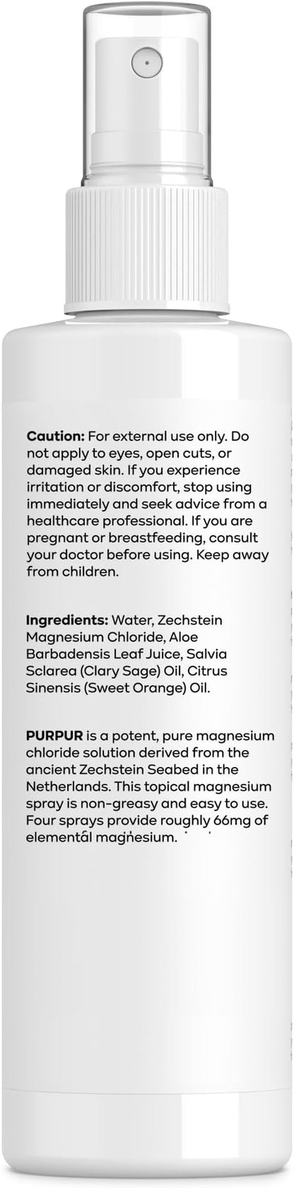 PURPUR Zechstein Magnesium Oil Spray with Aloe - Pure Magnesium Supplement Feet, Sleep, and Restless Legs Syndrome Relief | Topical Aid for Stress, Pain, and High Cortisol Management 8 Oz