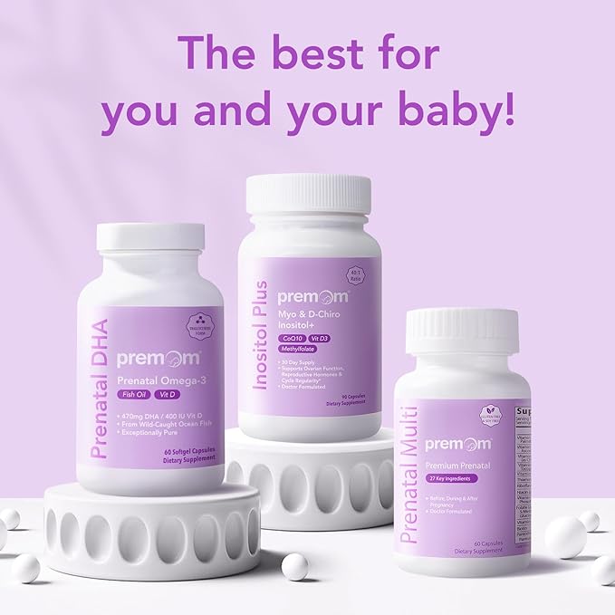 Premom Inositol Plus - 2000mg Myo-Inositol & 50mg D-Chiro Inositol, CoQ10, Folate & Vitamin D3-40:1 Ratio - Supports Hormonal Balance, Ovarian & Reproductive Health - 30 Day Supply