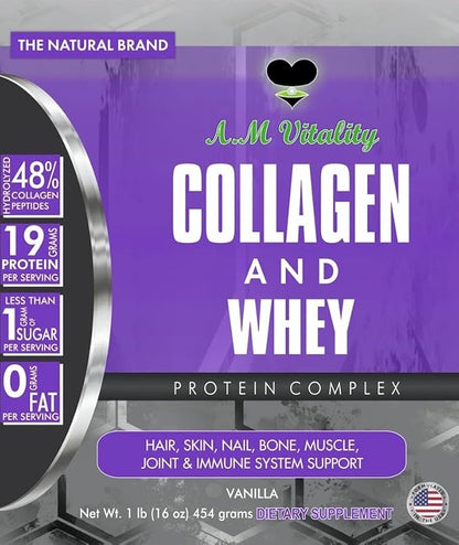 Collagen and Whey Protein Powder Complex Health Supplement - Vanilla Flavor - 16oz (21 Servings)