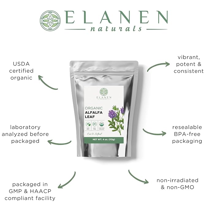 Organic Alfalfa Leaf 4 oz. (113g), USDA Certified Organic Alfalfa Herb Loose Tea, Medicago Sativa, Cut & Sifted