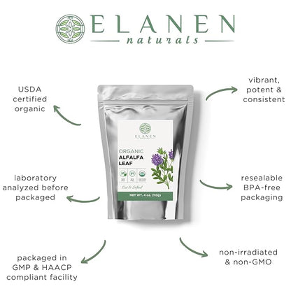 Organic Alfalfa Leaf 4 oz. (113g), USDA Certified Organic Alfalfa Herb Loose Tea, Medicago Sativa, Cut & Sifted