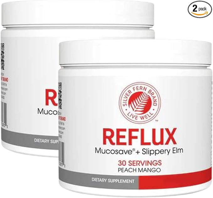 Reflux Digestive Supplement - Peach Mango Flavor - Each Tub = 30 Scoops = 30 Servings - Mucosal Support for Acid Issues - with Mucosave FG and Slippery Elm Bark (2 Tubs)