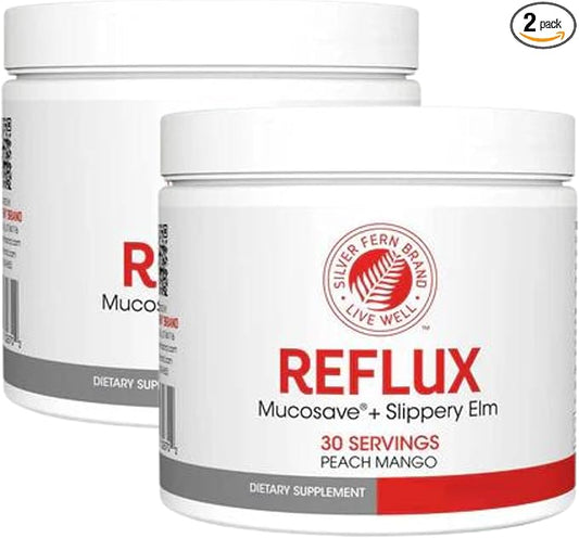 Reflux Digestive Supplement - Peach Mango Flavor - Each Tub = 30 Scoops = 30 Servings - Mucosal Support for Acid Issues - with Mucosave FG and Slippery Elm Bark (2 Tubs)