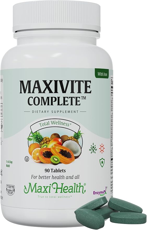 Maxi Health Complete Once Daily Vitamins for Men & Women - Multivitamin for Women & Men with Iron Vitamin A B1 B2 B3 B6 B12 C D3 E Zinc (90 Tablets)