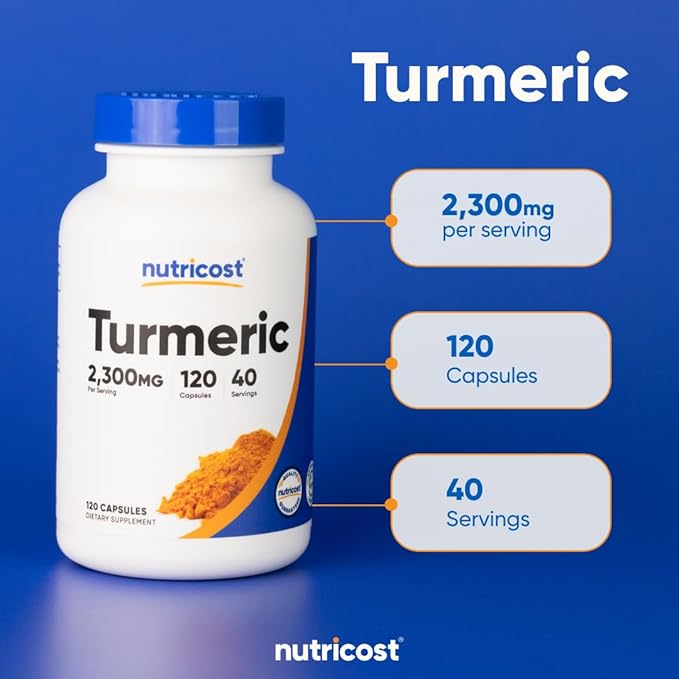 Nutricost Turmeric Curcumin with BioPerine and 95% Curcuminoids, 2300mg, 120 Capsules, Veggie Capsules, 767mg Per Cap, 40 Servings, Gluten Free, Non-GMO